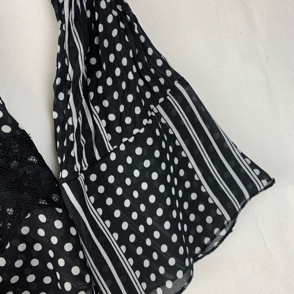 Robbie Bee size medium Black White Polka Dot Striped Blouse bell sleeve - Picture 7 of 9
